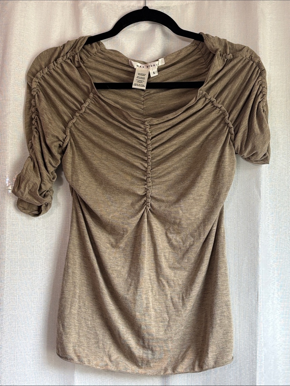 Max Studio Taupe Ruched Short Sleeve Tee